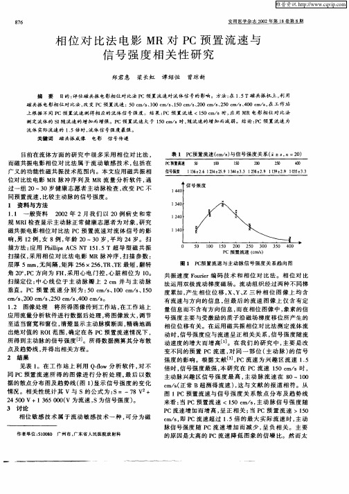 相位对比法电影MR对PC预置流速与信号强度相关性研究