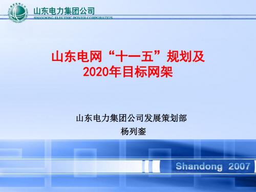 山东电网“十一五”规划及2020年目标网架