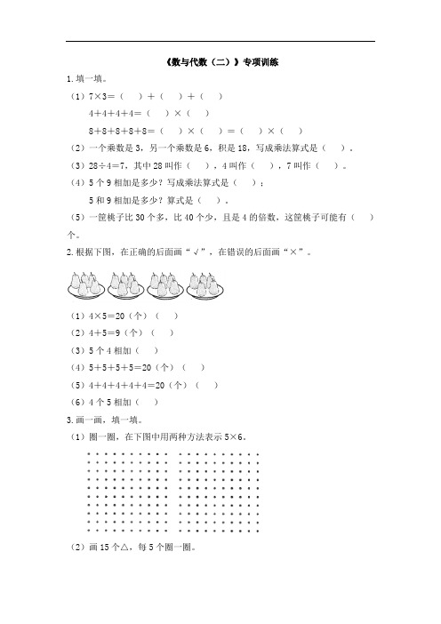 二年级上册数学试题-《数与代数(二)》专项训练(含答案)北师大版