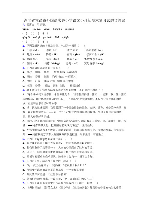 湖北省宜昌市外国语实验小学语文小升初期末复习试题含答案