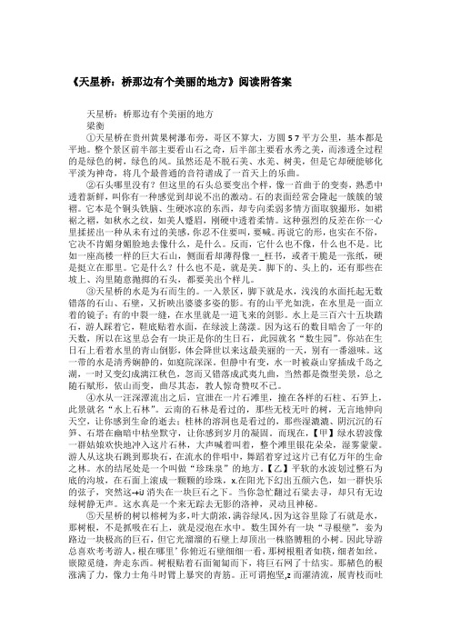 《天星桥：桥那边有个美丽的地方》阅读附答案