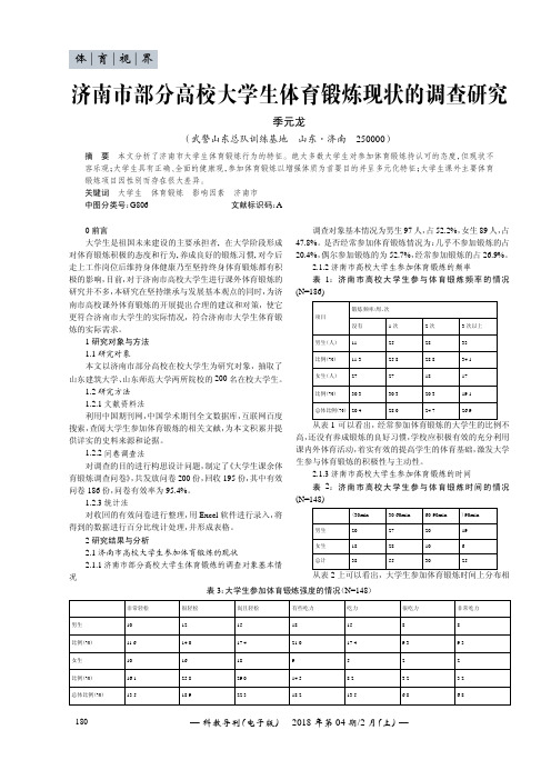 济南市部分高校大学生体育锻炼现状的调查研究