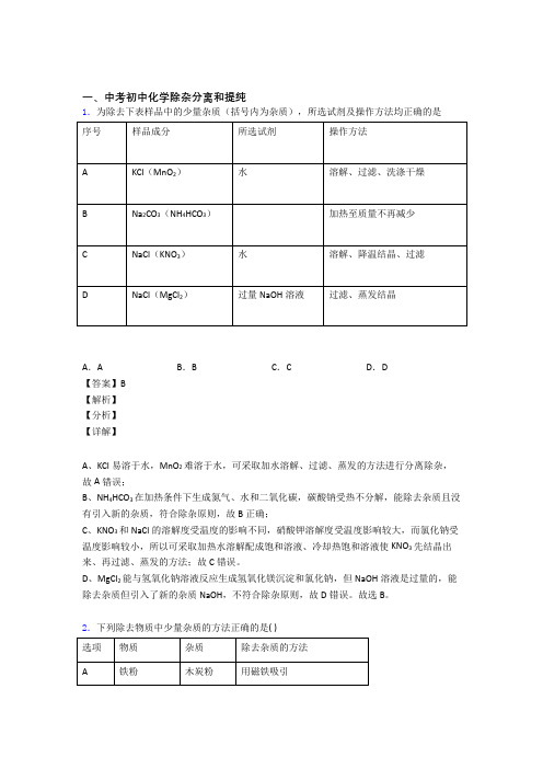 中考化学分离和提纯除杂综合题含详细答案