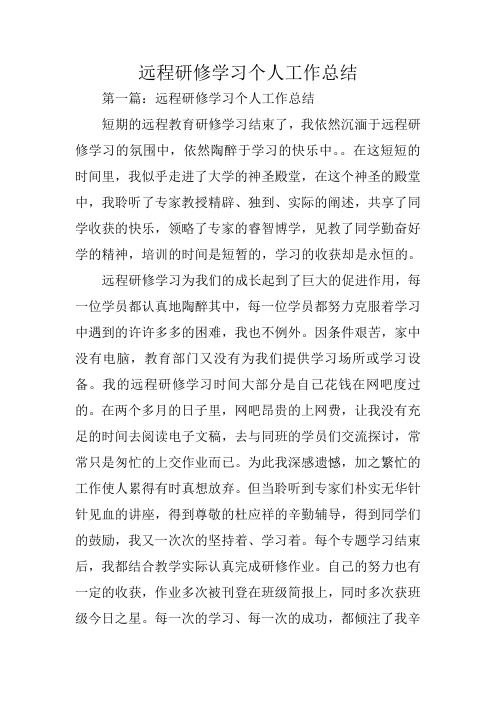 总结范文：远程研修学习个人工作总结