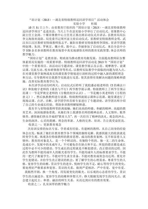 “培计划(2013)—湖北省特级教师巡回讲学项目”活动体会杜娟