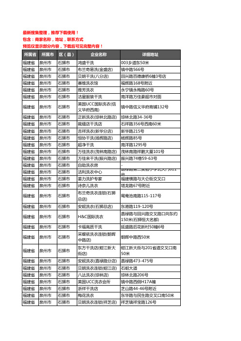 新版福建省泉州市石狮市洗衣店企业公司商家户名录单联系方式地址大全64家