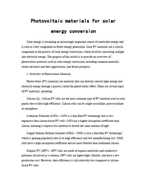 Photovoltaic materials for solar energy conversion