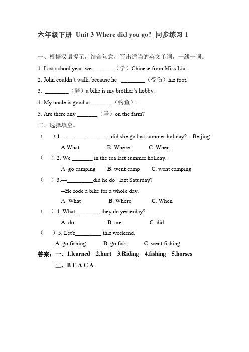 六年级下册英语试题-Unit3 Where did you go同步练习  人教版  (含答案)