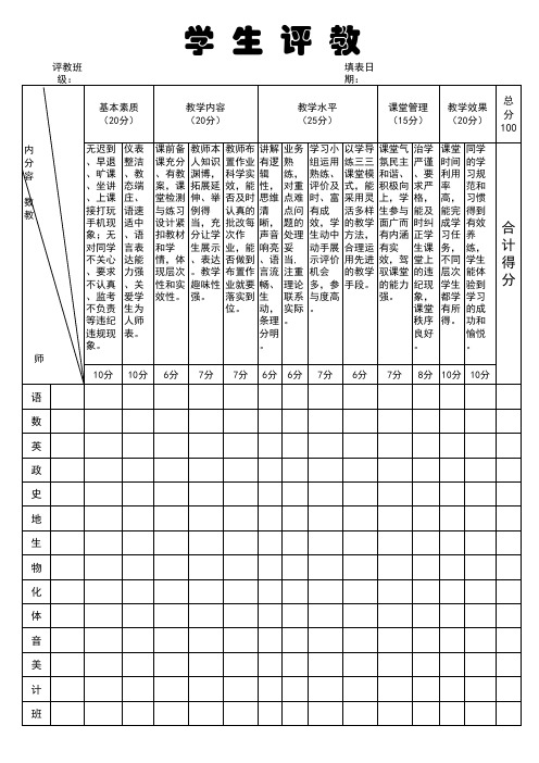 学生评教表