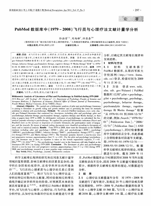 PubMed数据库中(1979～2008)飞行员与心理疗法文献计量学分析