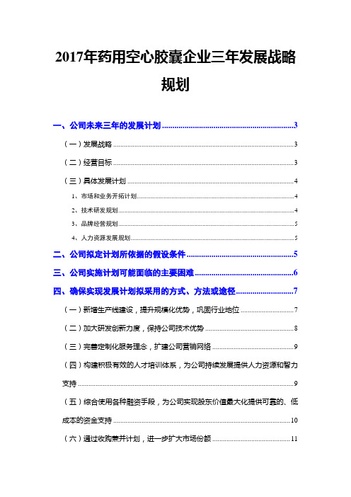 2017年药用空心胶囊企业三年发展战略规划