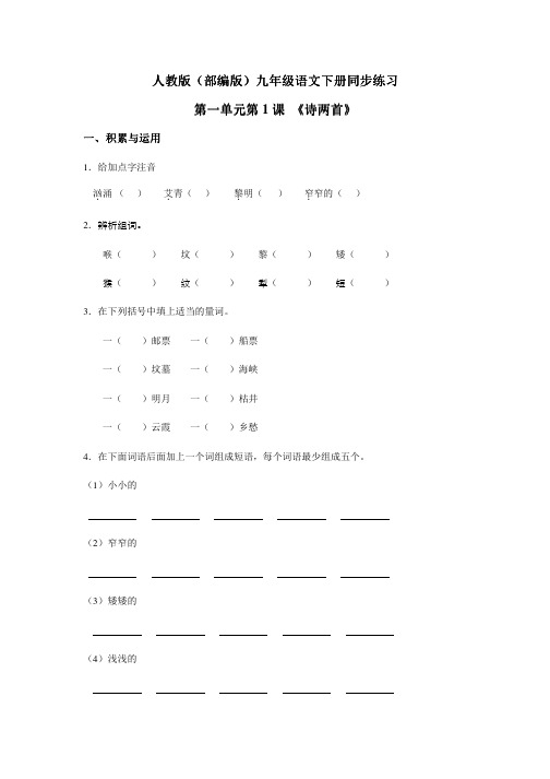 人教版(部编版)九年级语文下册同步练习:第一单元第1课《诗两首》