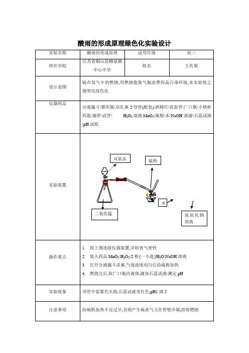 酸雨的形成原理绿色化实验设计