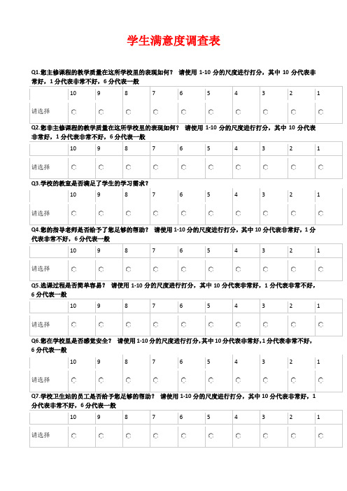 学生满意度调查表