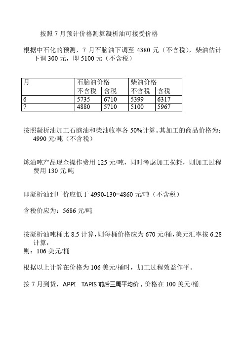 凝析油加工测算