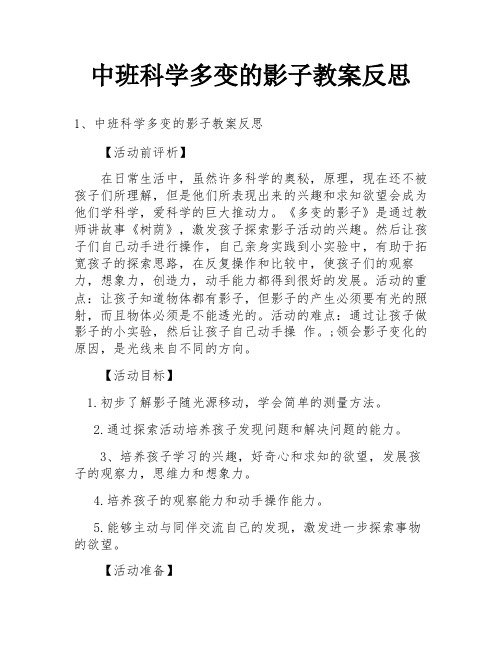 中班科学多变的影子教案反思