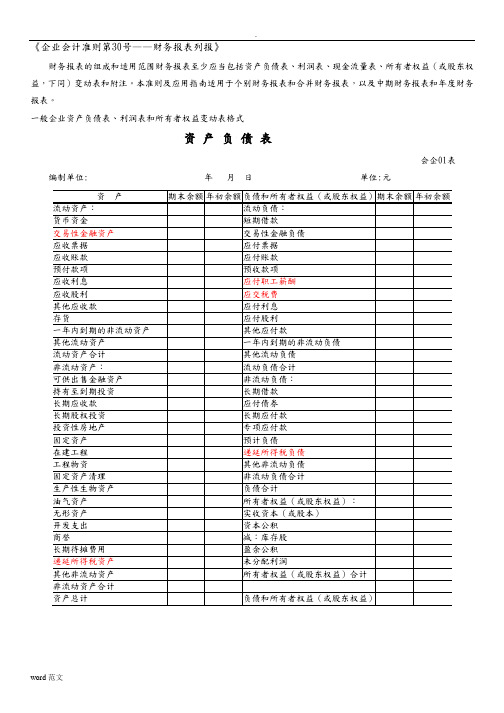 财务报表标准格式-完整版