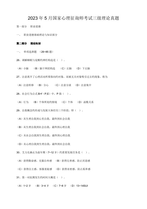 2023年心理咨询师三级真题理论和技能