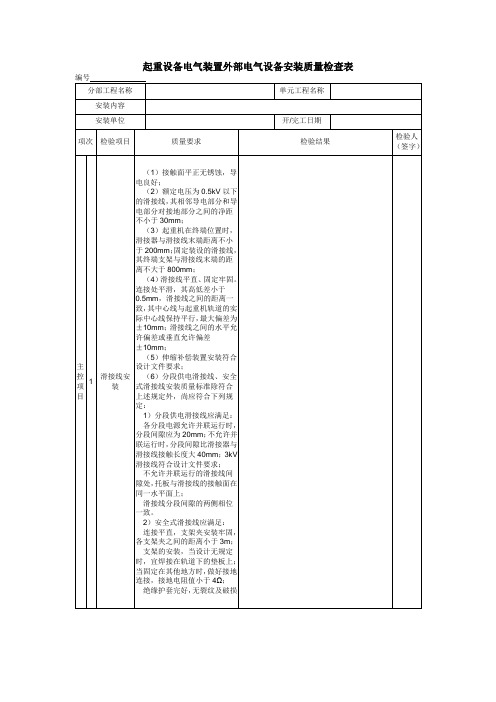 起重设备电气装置外部电气设备安装质量检查表