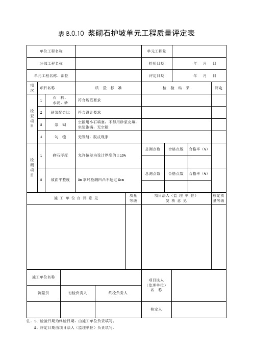 B.0.10浆砌石护坡单元工程质量评定表