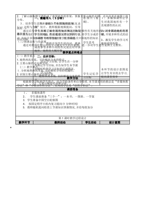 八年级地理上册第二章中国的自然环境2.1《中国的地形》教案湘教版(2021-2022学年)