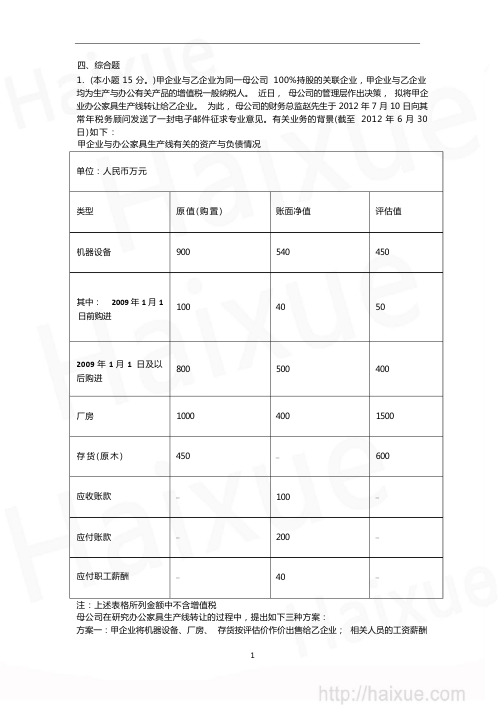 张海涛 CPA 税法 价值真题 价值真题2 综合题