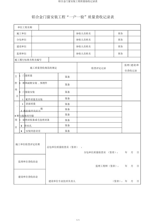 铝合金门窗安装工程质量验收记录表