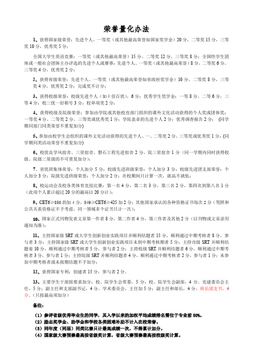 山东农业大学信息学院附件1：荣誉量化办法