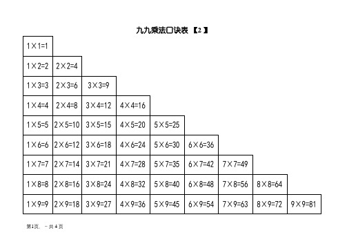九九乘法口诀表(高清晰打印版)