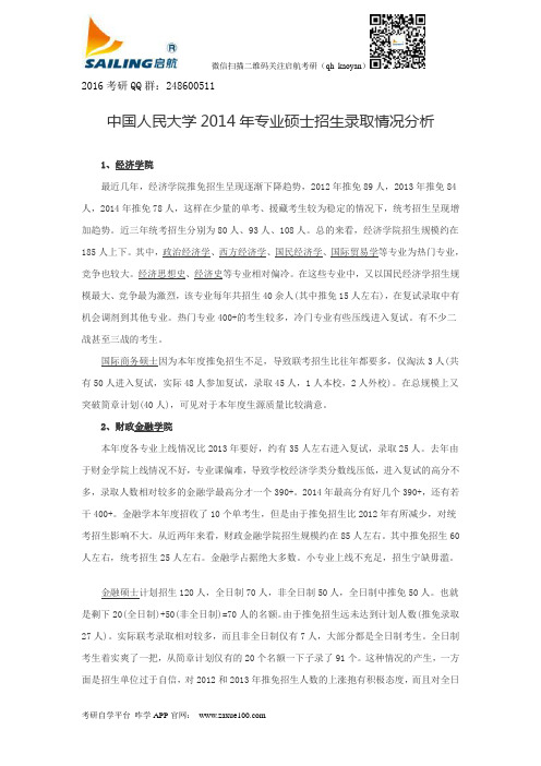 中国人民大学2014年专业硕士招生录取情况分析