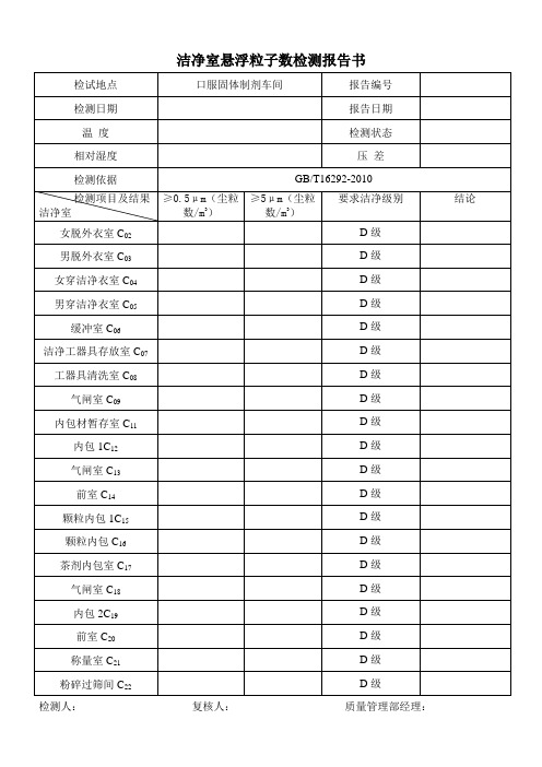 洁净室悬浮粒子数检测报告书