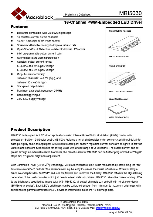 IC datasheet pdf-MBI5030,pdf(16-Channel pwm-Embedded LED Driver)