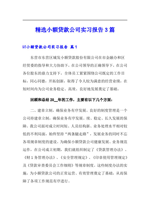 精选小额贷款公司实习报告3篇