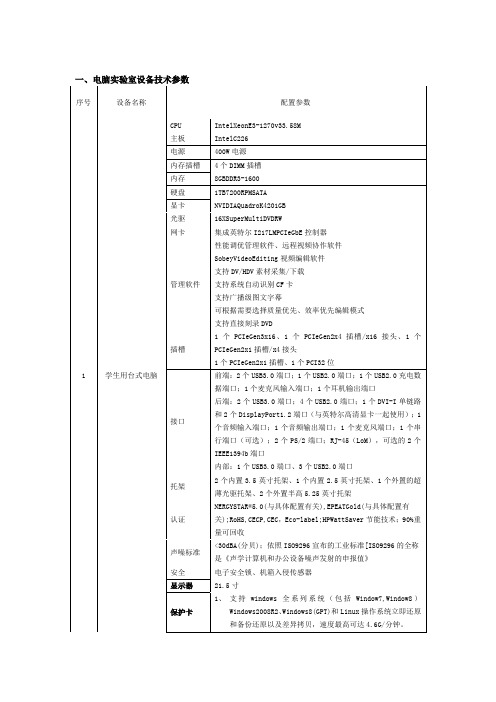 一、电脑实验室设备技术参数