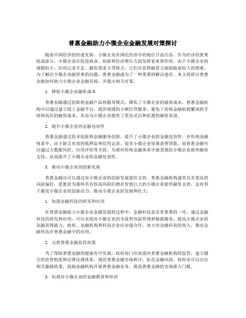 普惠金融助力小微企业金融发展对策探讨