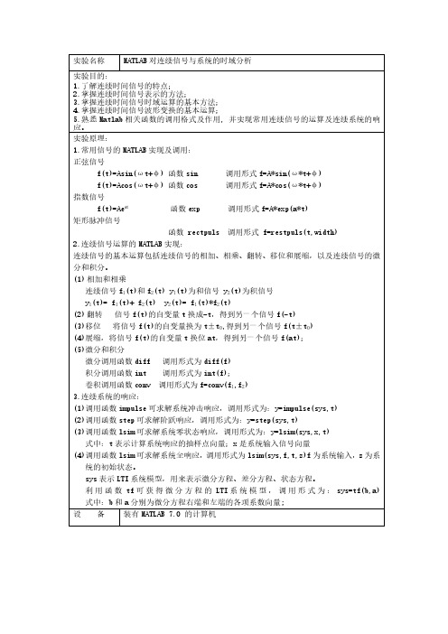 连续信号与系统的时域分析实验报告