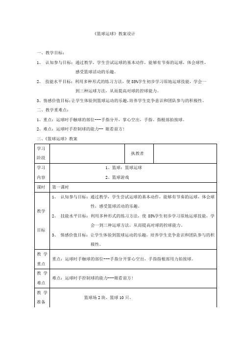 初中体育_篮球运球教学设计学情分析教材分析课后反思