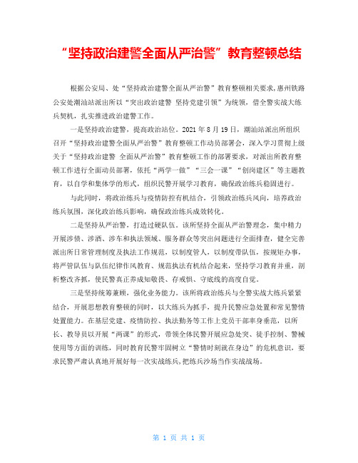 “坚持政治建警全面从严治警”教育整顿总结