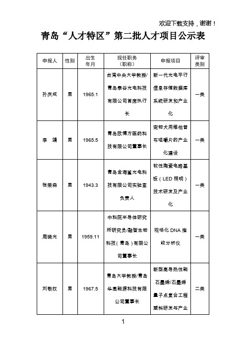 青岛人才特区第二批才项目公示表