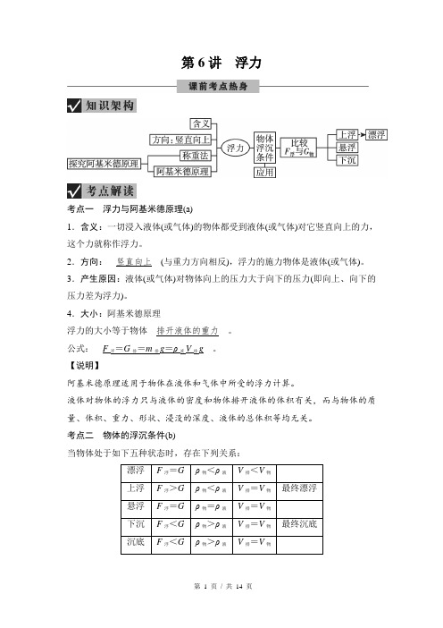 第3篇 第6讲 浮力华东师大版中考科学考点突破讲义(教师版含答案)