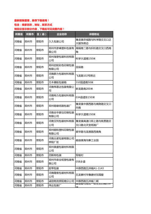 新版河南省郑州市荥阳市包装企业公司商家户名录单联系方式地址大全60家