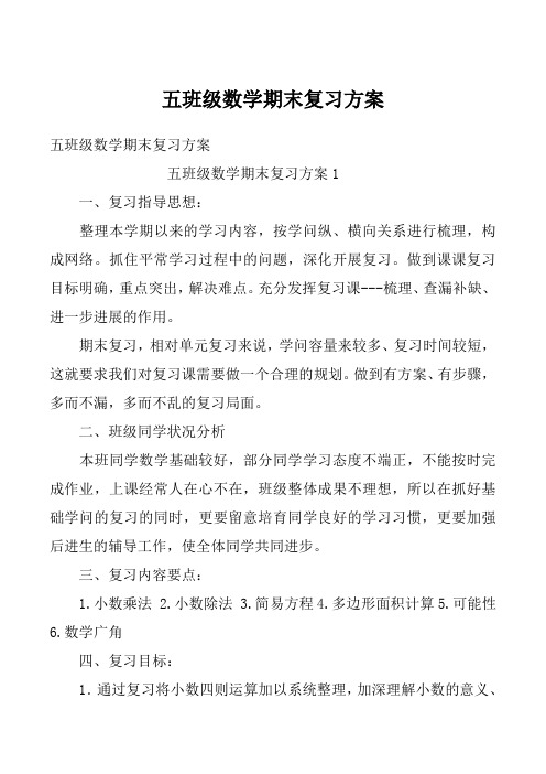 五班级数学期末复习方案