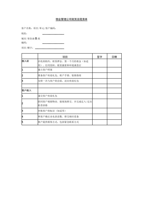 物业管理公司租赁流程清单