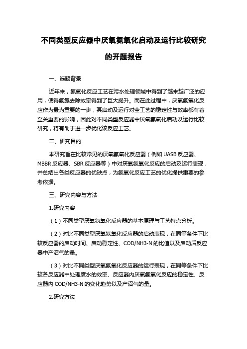 不同类型反应器中厌氧氨氧化启动及运行比较研究的开题报告