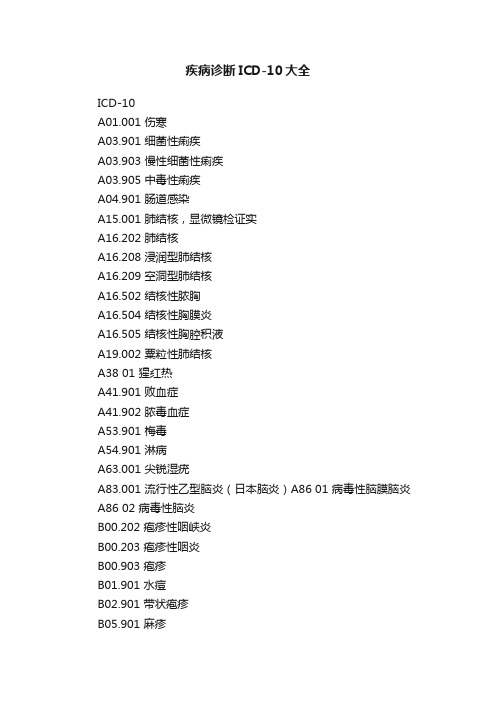 疾病诊断ICD-10大全