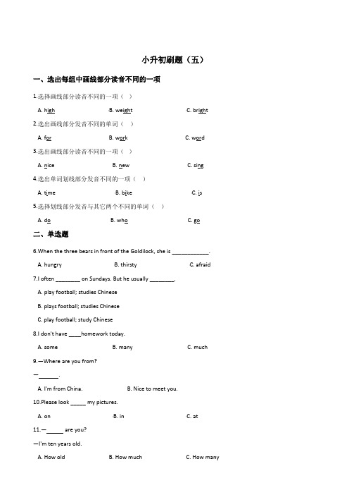 六年级下册英语试题--小升初刷题(五) 教科版 含答案