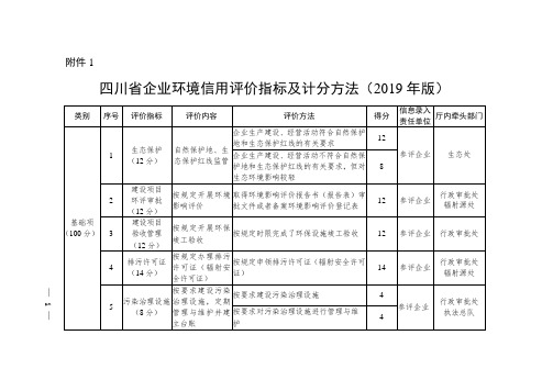 四川省企业环境信用评价指标及计分方法(2019年版)