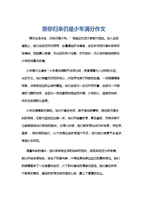 愿你归来仍是少年满分作文