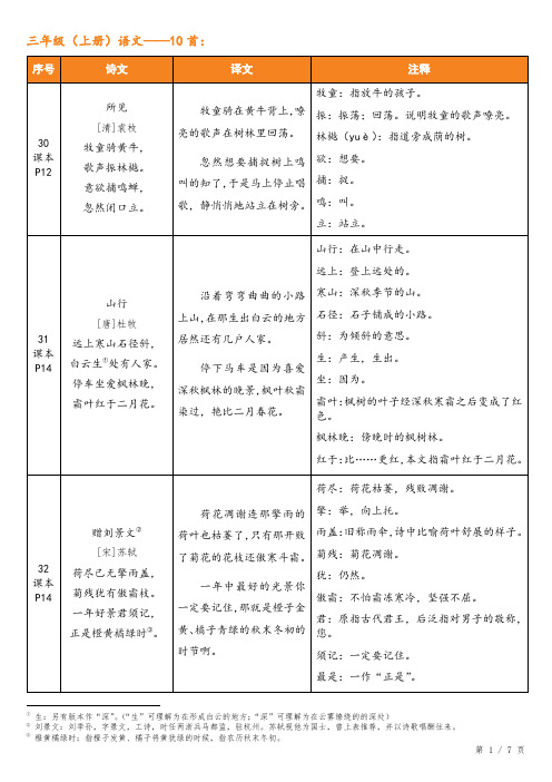 三年级上下册语文古诗文及译文注释