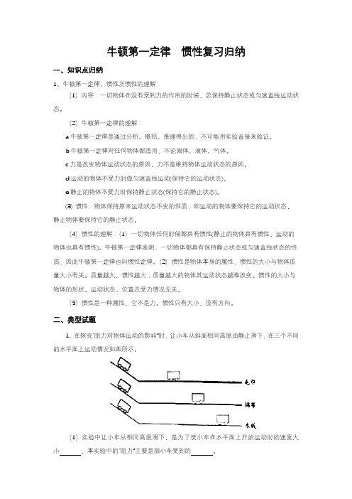 牛顿第一定律  惯性复习归纳